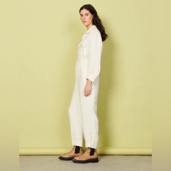 Sandro long-sleeved ivory pant Jumpsuit with gold snap buttons.Women’s M - Picture 6 of 13